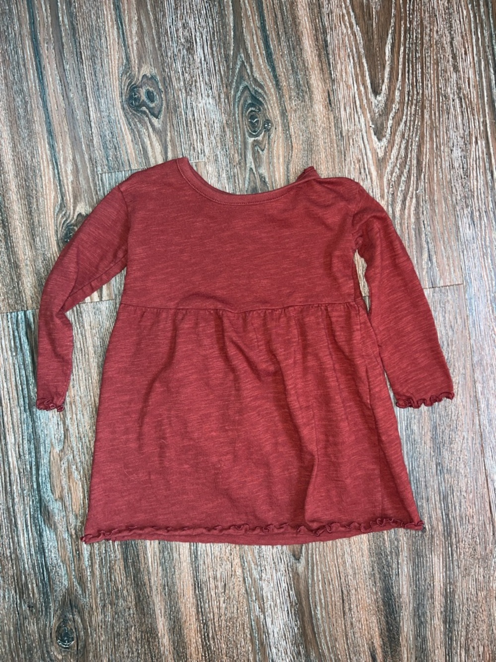 Rust Red Long Sleeve Casual Kids Dress
